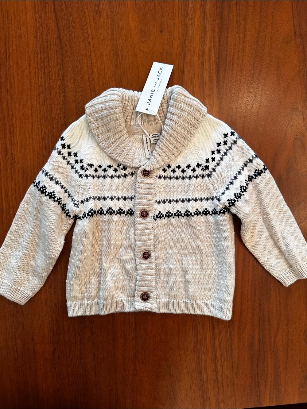 NWT Janie and Jack Cream Shawl Collar Knit Cardigan for Baby size 6-12 months